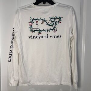 Vineyard Vines White Long Sleeve Tee with Light Blue Whale Print Womens Medium